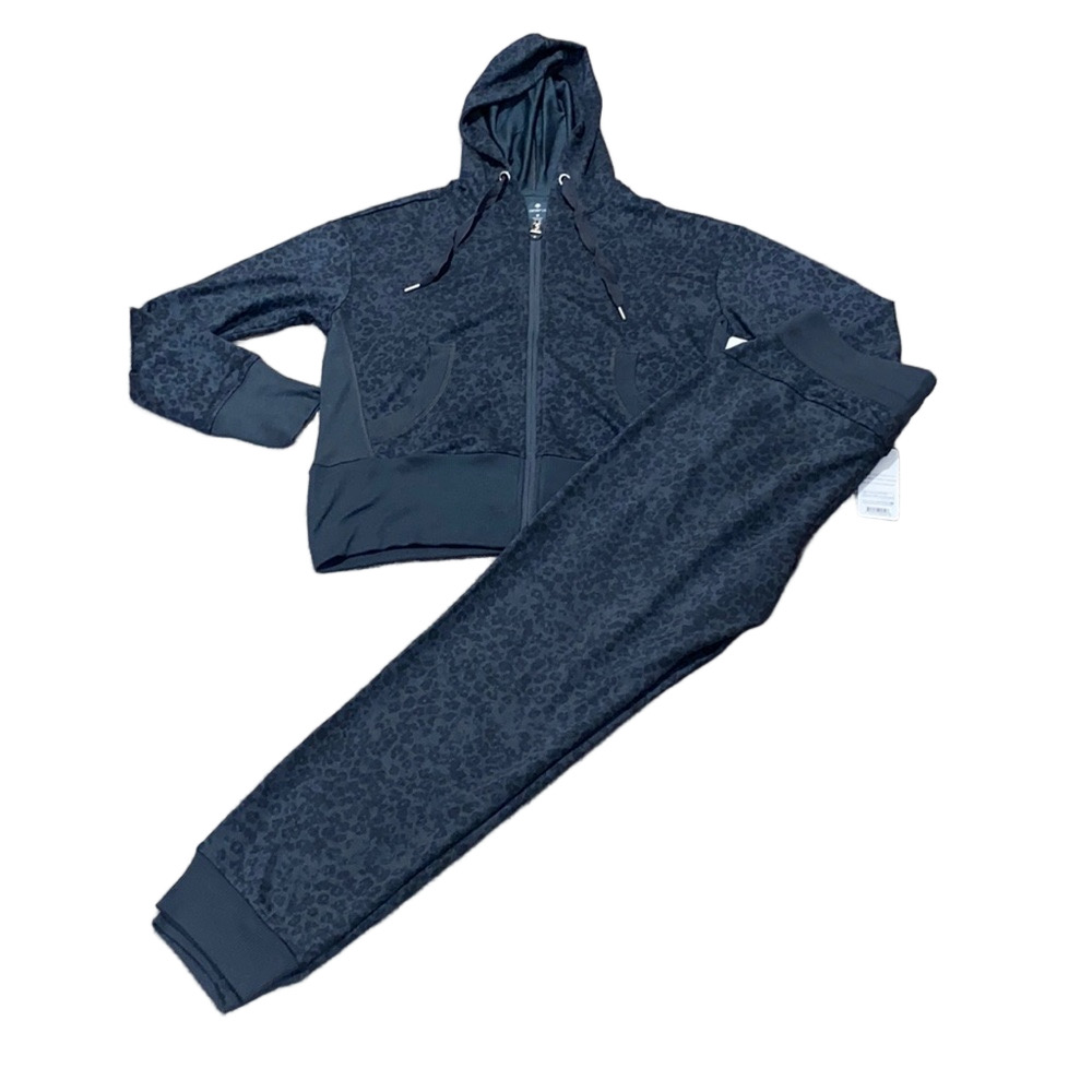 NWT Apana Blue Moss Leopard Print Activewear Tracksuit Set Hoodie Joggers